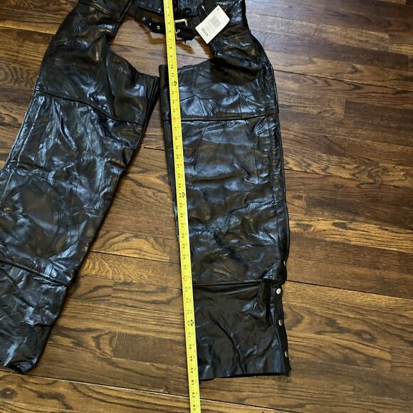 Black Leather Riding Chaps Men's Size M Giovanni Navarre Italian Stone Biker - Picture 7 of 10